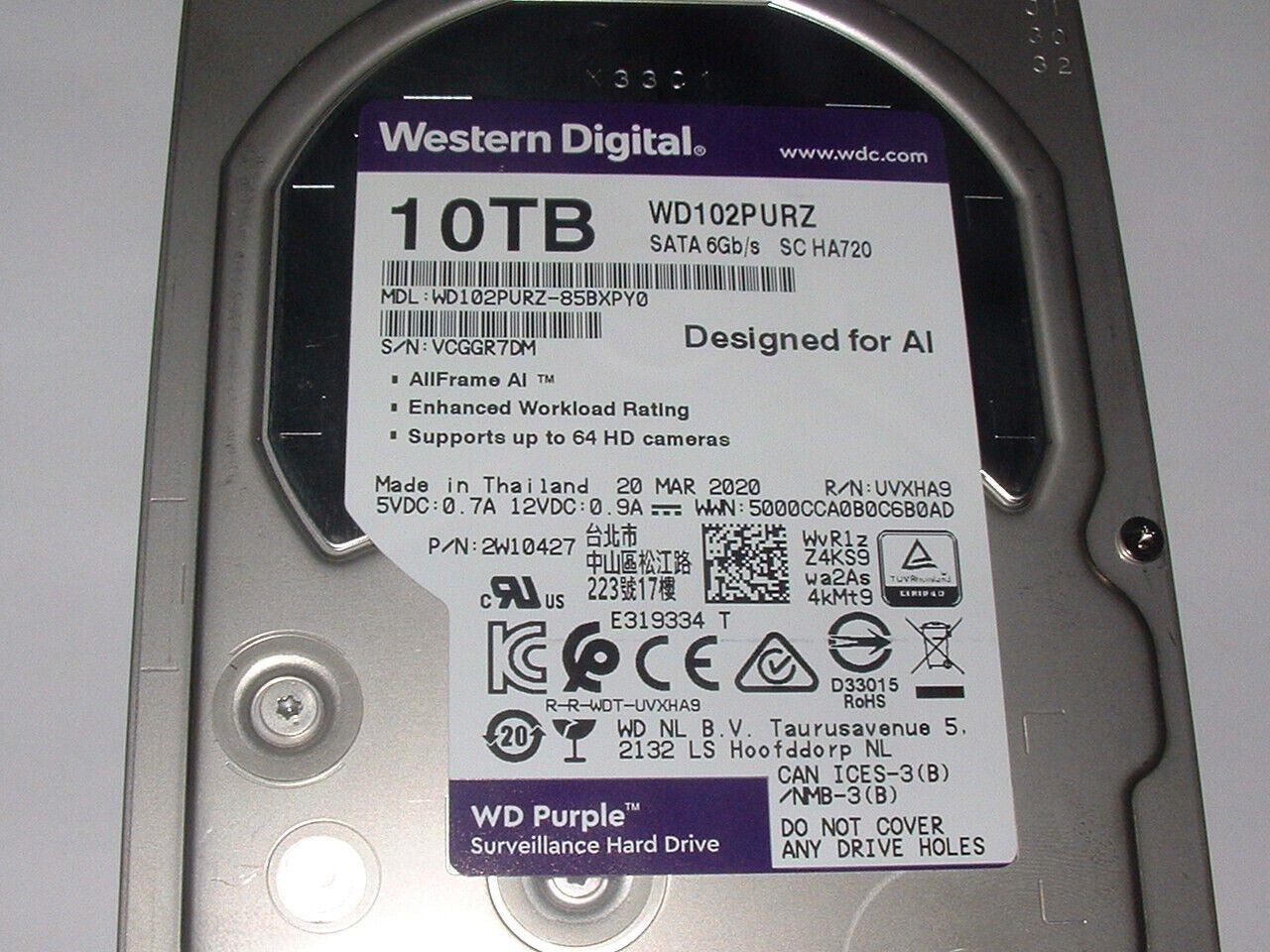 Western Digital WD Purple TB HDD SATA lll AI Hard Disk Drive